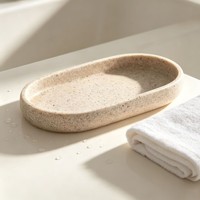 Ensemble de distributeurs de savon de luxe en résine avec plateau, lot de 2, imitation pierre mouchetée, côtelé, écologique, pour lotion, ensemble moderne pour comptoir