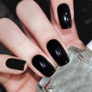 Faux ongles carré<span class=keywords><strong>s</strong></span> noirs brillants à presser, 10 pièces, tendance, couleur unie, noir vif, style européen, pour nail art - Product Image 2