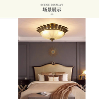 VH Rétro nouveau design décoration de la maison tout en cuivre sculpté lampe semi-d'aspiration, couloir chambre abat-jour en verre plafonnier