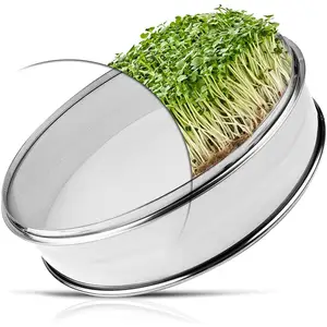 8 Inch Stainless Steel Sprouting Tray Growing Kit for Mung Beans, Wheat Grass, Alfalfa Seed in Garden Home Office