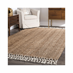 Tapis à franges Jute naturel tissé à la main avec laine adulte en peluche moderne Rectangle réversible tapis étanches à l'eau pour cuisine Chevron - Product Image 1