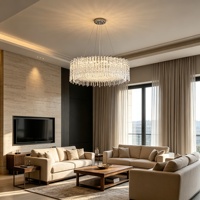 Lustre moderne de luxe à LED réglable en hauteur, avec cadre chromé et prismes biseautés en cristal K9, pour salle à manger