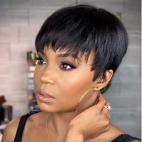 Perruque pas cher faite à la machine perruque courte droite coupe lutin cheveux humains pour femmes noires avec frange cheveux vierges brésiliens