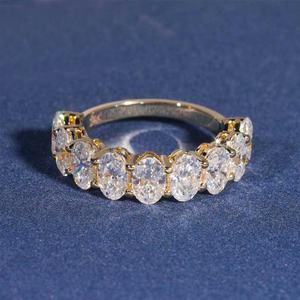 VOAINO овальная резка, синтетические лабораторные бриллианты, Половина Вечности, роскошная широкая лента, половина вечности, набор свадебных золотых колец для свадебной вечеринки - Product Image 2