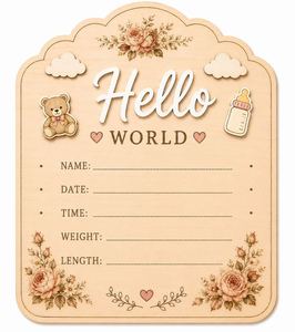 Uionen Panneau d'annonce de naissance en bois « Hello World » avec motif floral, plaque de suivi de la première année pour la décoration murale de la chambre de bébé - Product Image 3