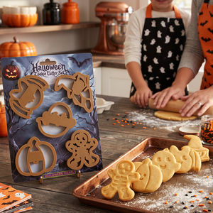 Emporte-pièces d'Halloween <span class=keywords><strong>en</strong></span> plastique moulé par injection, personnalisés, lot de 5, motifs de dessins animés, moule à biscuits, tampon à fondant pour la pâtisserie de fête - Product Image 1