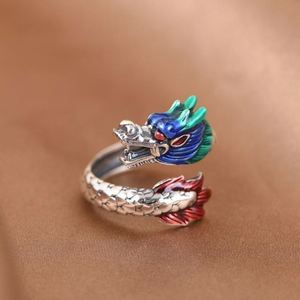 Anillos de Pareja Estilo Chino, Anillo de Esmalte con Dragón y Fénix, Joyería Cloisonné, Anillo de Dragón y Fénix Voladores - Product Image 5