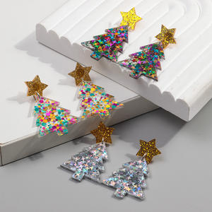 圣诞工厂彩色斑点闪光星星月亮亮片梦幻圣诞树珠宝学生亚克力耳坠 - Product Image 2