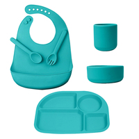 Ensemble de vaisselle pour bébé 6 en 1 en silicone : tapis de table, assiette, bol, cuillère, fourchette, tasse à bec, ensemble de nourrissage pour bébé, ensemble de repas pour bébé