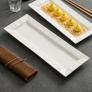 Piring Keramik Persegi Panjang Desain Origami Modern, Porselen Bertekstur Putih, Nampan Sajian Sushi untuk Peralatan Makan Hotel Restoran - Product Image 4