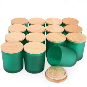 Portavelas único <span class=keywords><strong>de</strong></span> vidrio esmerilado pintado en colores pastel con tapa <span class=keywords><strong>de</strong></span> bambú rústica, para fines <span class=keywords><strong>de</strong></span> decoración <span class=keywords><strong>de</strong></span> interiores. - Product Image 5