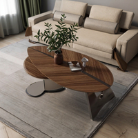 Table basse ovale à plateau rabattable, bicolore, avec tiroir dissimulé, base crème, pieds en métal noir, sur mesure pour hôtel et salon
