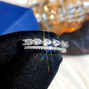 Anello di fidanzamento classico a doppio strato a forma di goccia da donna, stile coreano, minimalista, elegante, alla moda, impilabile, accessorio per gioielli da dito - Product Image 3