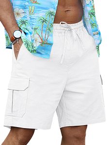 <b>SHORTS</b> <b>Men's</b> Woven <b>Linen</b> Blend Cargo <b>Shorts</b> Drawstring Mid Waist Casual Relaxed Fit <b>White</b> Beach Summer <b>Shorts</b> - Product Image 1