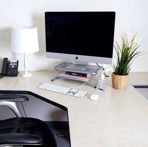 High Quality Mesh Monitor Stand <b>Computer</b> <b>Desk</b> Riser Shelf with Side Compartment and Pull Out Drawer <b>Desk</b> Organizer - Product Image 3