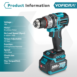 <span class=keywords><strong>Perceuse</strong></span> à percussion électrique sans fil YOFIDRA 80N.m 13mm, tournevis sans fil, outils électriques pour briser la glace, pour batterie <span class=keywords><strong>Makita</strong></span> 18V - Product Image 3