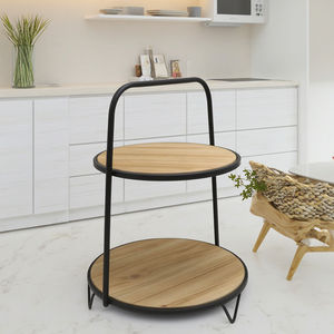 Plateau à 2 niveaux en bois à cadre métallique pour décoration <span class=keywords><strong>de</strong></span> gâteau <span class=keywords><strong>de</strong></span> mariage <span class=keywords><strong>Tour</strong></span> <span class=keywords><strong>de</strong></span> présentation ronde et noire pour dessert et fruits - Product Image 4