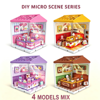 Kit de Montaje de Mini Casa DIY, Miniatura de Tienda, Modelo de Escena en Miniatura, Juguete de Construcción de Tienda de Repostería, Helados, Café y Hamburguesas para Niños
