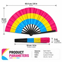 Éventail de luxe pliable 33 cm en bois, plastique et bambou, arc-en-ciel, pour carnaval, motif fierté pansexuelle, vente directe usine