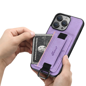 Funda de teléfono con correa de muñeca de cuero para <span class=keywords><strong>iPhone</strong></span> 15Pro Max 14 Plus 13 12 Pro <span class=keywords><strong>11</strong></span> X XS XR funda con soporte para ranura para tarjeta - Product Image 3