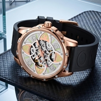 Montre mécanique automatique pour homme TOP Unique Hollow Design 3833, bracelet en silicone, étanche, chronographe, design tendance.
