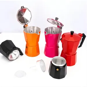 Mini cafetière moka argentée au design classique Cafetière espresso italienne portable en aluminium avec couvercle et cuillère Corps en verre et céramique