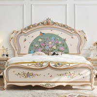 Lit de princesse de style royal français européen de luxe JINS, taille king, en bois massif, pour chambre principale, avec table de chevet