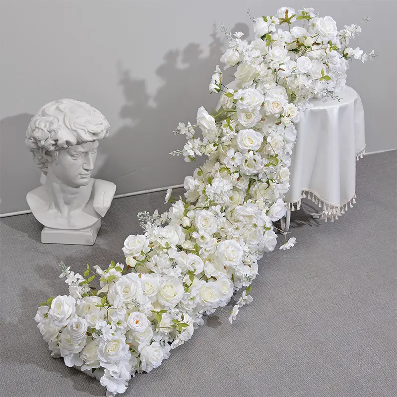 A-FR009 Wholesale Wedding artificial 3d flower runner row flower table runner silk rose flower aisle runner decoration