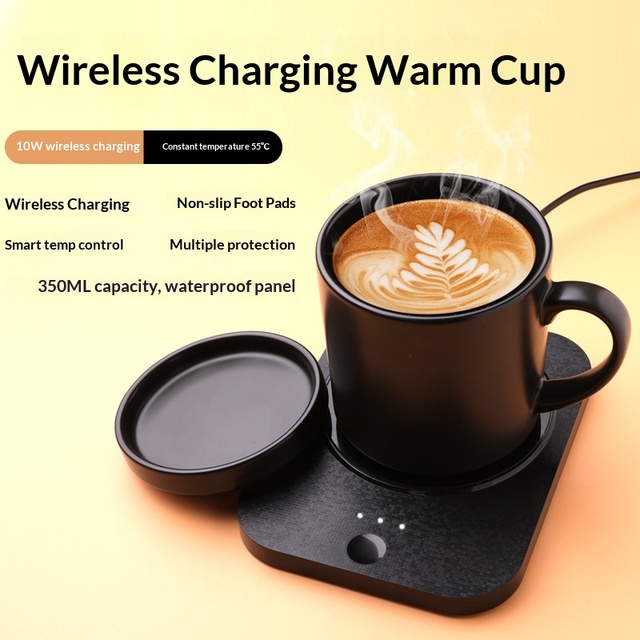 OEM Customized 55 Degree Thermostatic Ceramic Coffee Mug Warmer 350ml Capacity Back School Safe Business Gift Wireless Charger