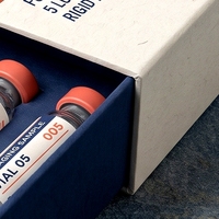 Boîte rigide personnalisée en carton blanc et gris avec tiroir pour flacons de peptides, avec doublure en éponge et impression offset quadricolore, soins personnels