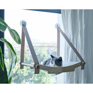 Venta al por mayor hamaca para gatos marco de madera ventosa resistente lona lavable asiento soleado muebles elevados gato ventana cama gato pared - Product Image 1