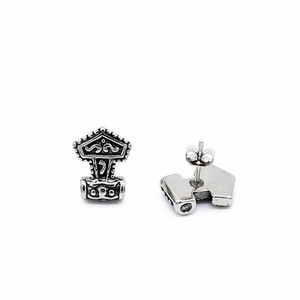 Yunnique Boucles d'oreilles marteau de Thor en argent tibétain, acier titane, style punk, bijoux à la mode pour hommes et femmes - Product Image 3