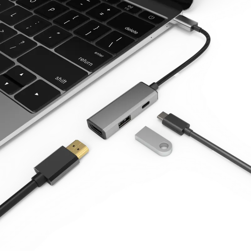 Adaptor Tipe c ke HDMI, Hub ke 4K USB C ke HDMI, Port pengisian daya USB 3.0, Port ekstensi untuk MacBook untuk iPad, stasiun Dok