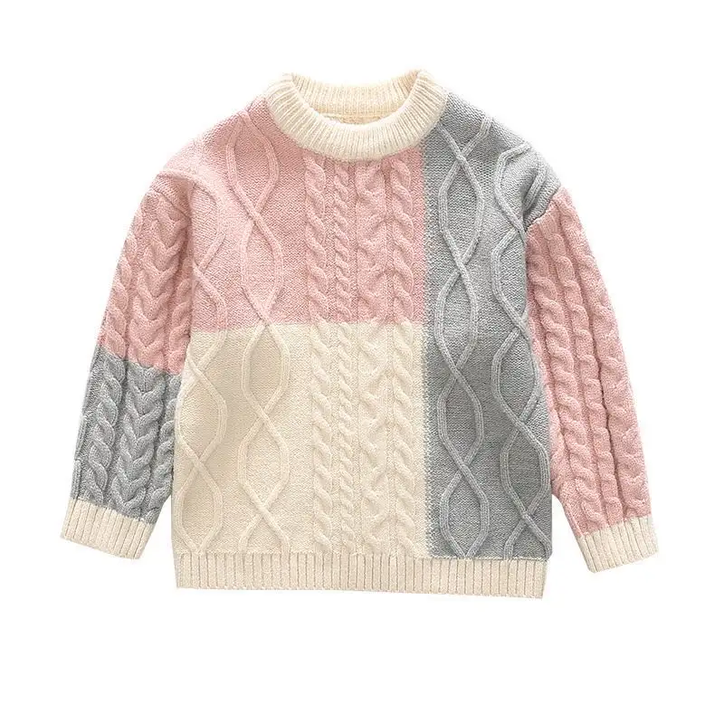 Pull-over tricoté à motif torsadé à manches longues personnalisé pour enfants et bébés vêtements pour enfants