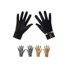 Women's Warm Touch Screen Gloves Faux Suede Plush Metal Chain Mittens for Daily Use Cycling Sports Fishing Outdoor Parties