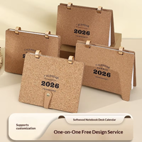 Calendrier de bureau en bois avec couverture en liège, imprimé offset sur papier d'art de qualité supérieure, pour fournitures de bureau