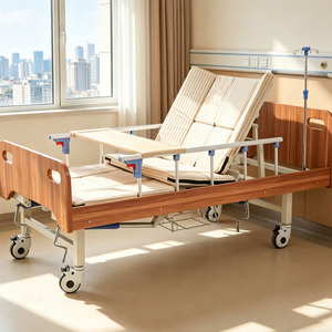 Cama Hospitalaria Manual Semicurva para Pacientes Postrados, con Marco Antideslizante, Barandillas Plegables, Soporte para Suero y Mesa de Comedor para Centros de Cuidado - Product Image 4