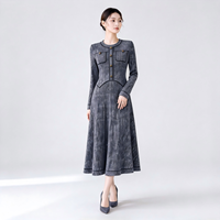 Robe plissée style Chanel pour femme, prête à être expédiée, en faux tweed imprimé, robe longue, expédition sous 7 jours, élégante pour le bureau et les occasions sociales