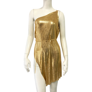 Ropa de mujer caliente europea y americana, vestido de Metal, chica Sexy, falda con tirantes de diamantes de imitación, hombro inclinado - Product Image 2