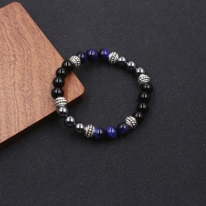 Bracelet extensible 8 mm fait main pour homme, perles œil de tigre et hématite noire, pierre magnétique noire, pour la guérison - Product Image 4