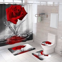 Set Perlengkapan Kamar Mandi OEM dengan Tirai Polyester Seri Bunga Cetak Digital 3D Desainer Set Tirai Mandi untuk Kamar Mandi