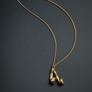 New Arrivals Stainless Steel Headset Design Charm Earphone Pendant Necklace Earplug Gold Steel Color - Product Image 3