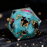 Ensemble de dés DND bleus avec autocollant chat noir, 7 pièces - dés carrés en résine à bords tranchants, écologiques, pour Dungeons&Dragons RPG