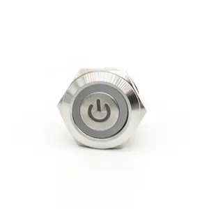 Самовосстановление плоское кольцо + символ светодиодный металлический переключатель 22 мм Мгновенный фиксирующий водонепроницаемый кнопочный переключатель из нержавеющей стали