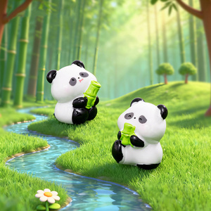 Figurines en résine de panda mignonnes pour micro-paysages, ornements pour la décoration DIY du tableau de bord de voiture et du bureau - Product Image 4
