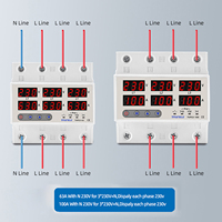 Relais de protection numérique triphasé 3P+N 63A 60A 220V contre les surtensions et les sous-tensions, limiteur de courant