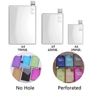ขวดน้ำพลาสติกปลอดสาร BPA พิมพ์โลโก้ได้ตามต้องการ  แบบแบน ขนาด A5 A4 A6 ความจุ 380 มล. 450 มล. 750 มล. พกพาสะดวก เหมาะสำหรับใช้ในยิม - Product Image 5