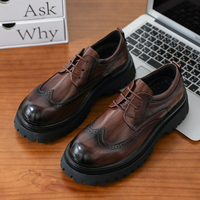 Chaussures en cuir pour hommes, style anglais, plateforme compensée, décontractées, en cuir PU, marron, pour l'été, chaussures de marié