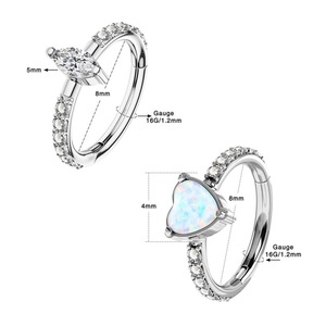 Anneau de nez en acier inoxydable avec opale et zircon incrusté, serti à griffes, bijou de piercing corporel, cadeau, bijoux de mode - Product Image 2