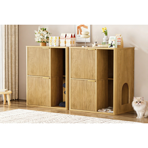 Mueble para arena de gatos de madera clara de 31.5 pulgadas con árbol para gatos, puertas dobles y almacenamiento - Product Image 6